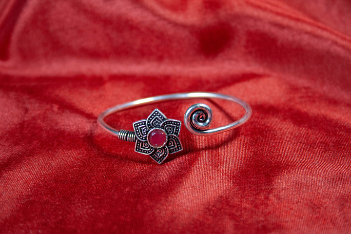 Bohemian Oxidized Silver Floral Cuff Bracelet