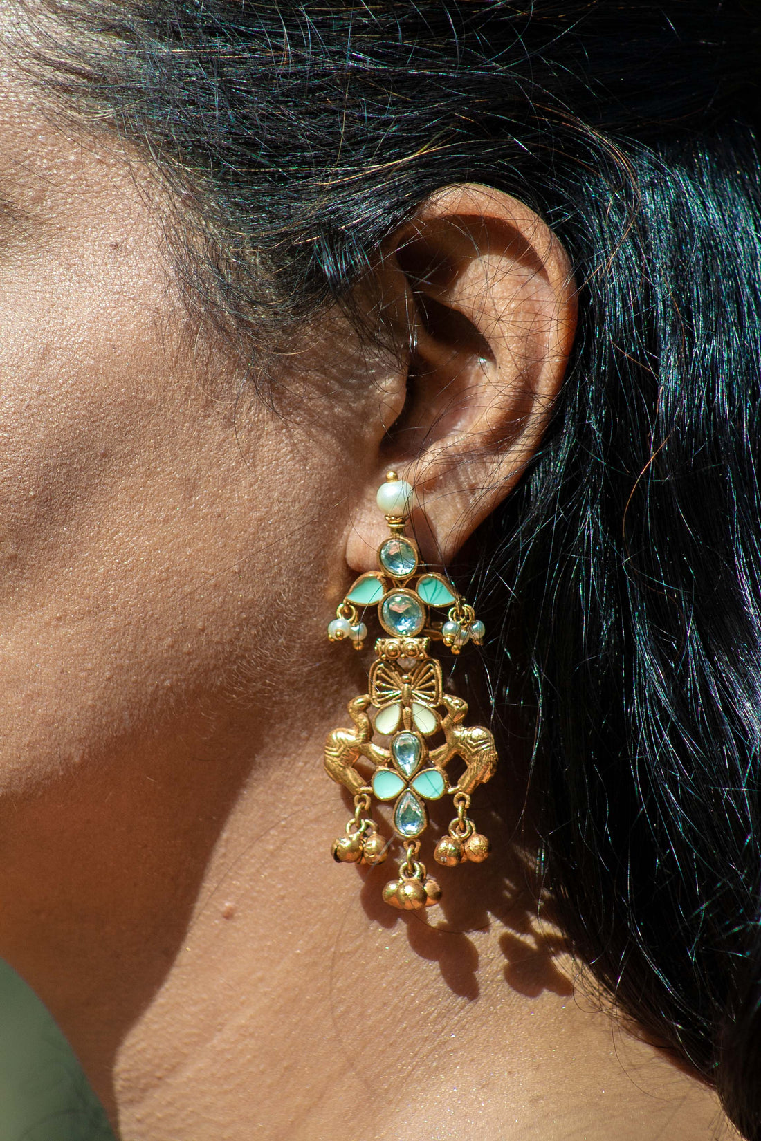Majestic Kundan & Enamel Chandbali Earrings