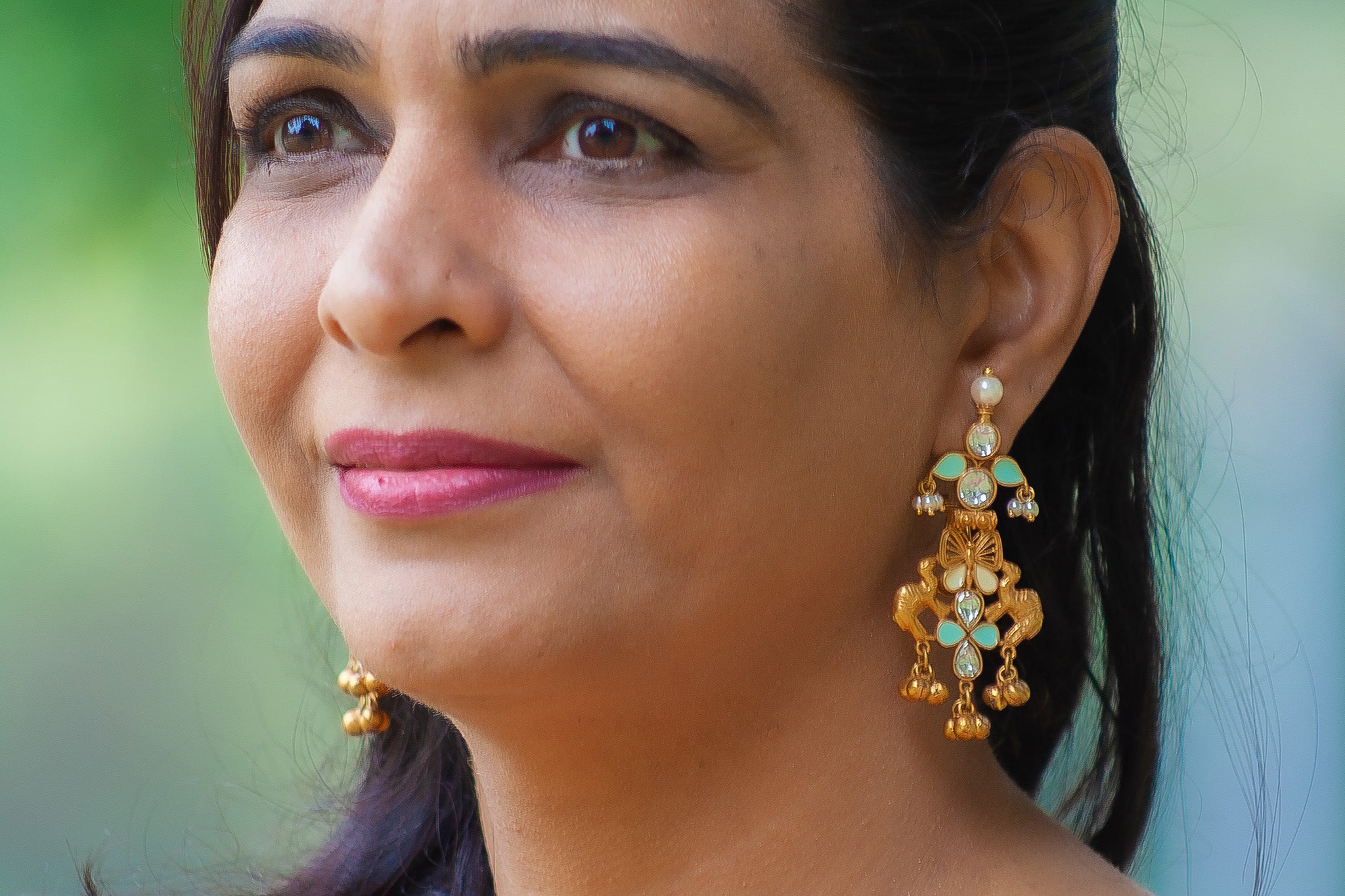 Majestic Kundan & Enamel Chandbali Earrings