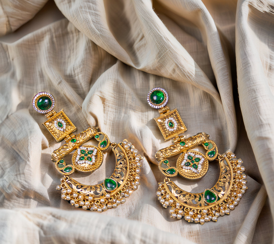 Opulent Emerald & Kundan Chandbali Earrings