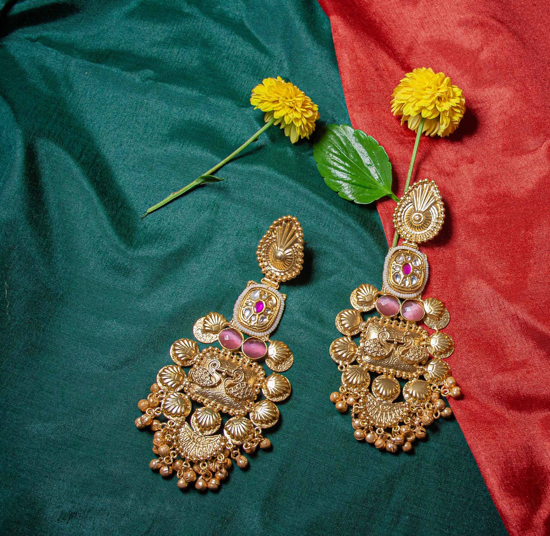 Grand Temple Gold Jhumka Earrings