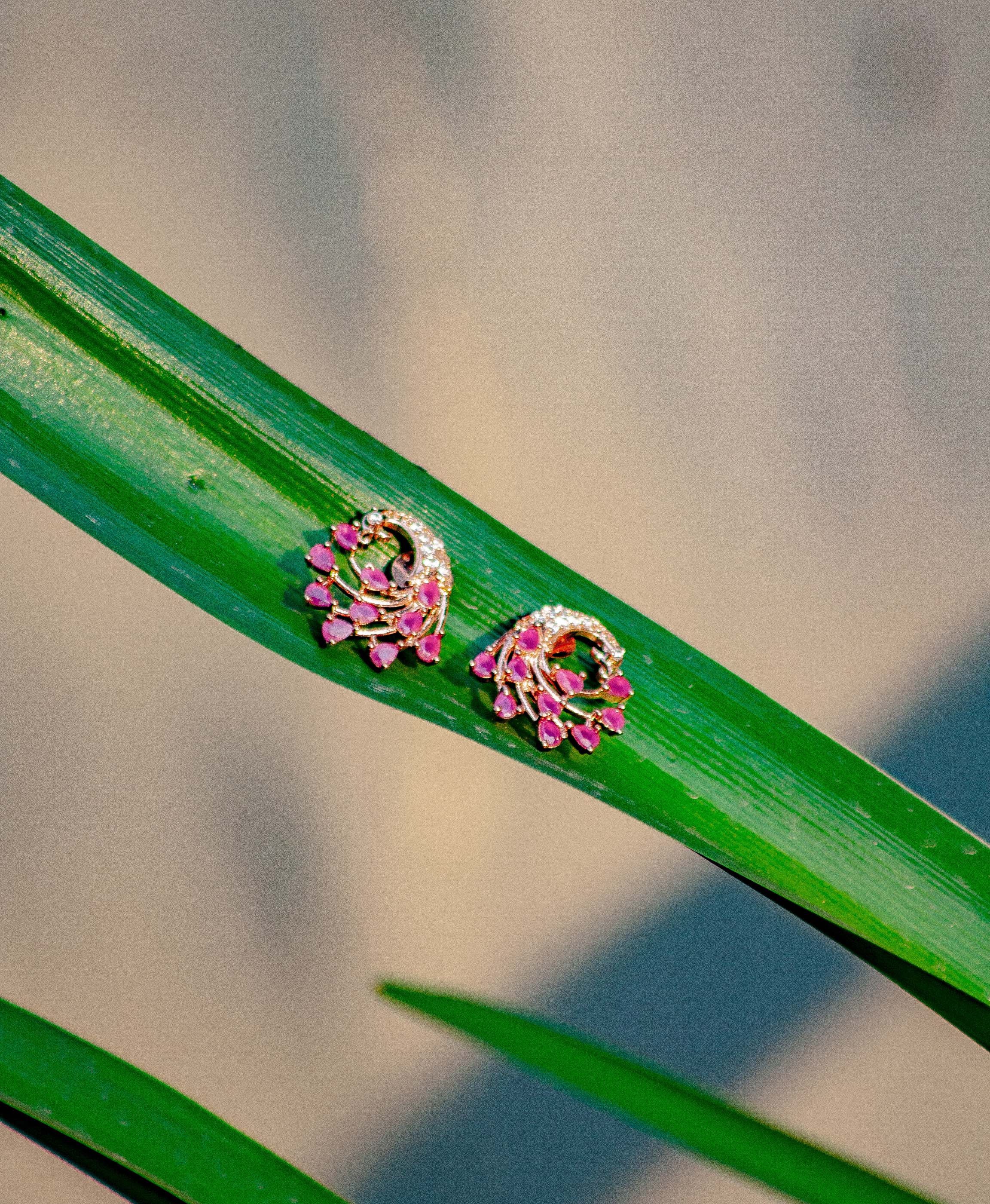 Elegant Ruby & CZ Floral Stud Earrings
