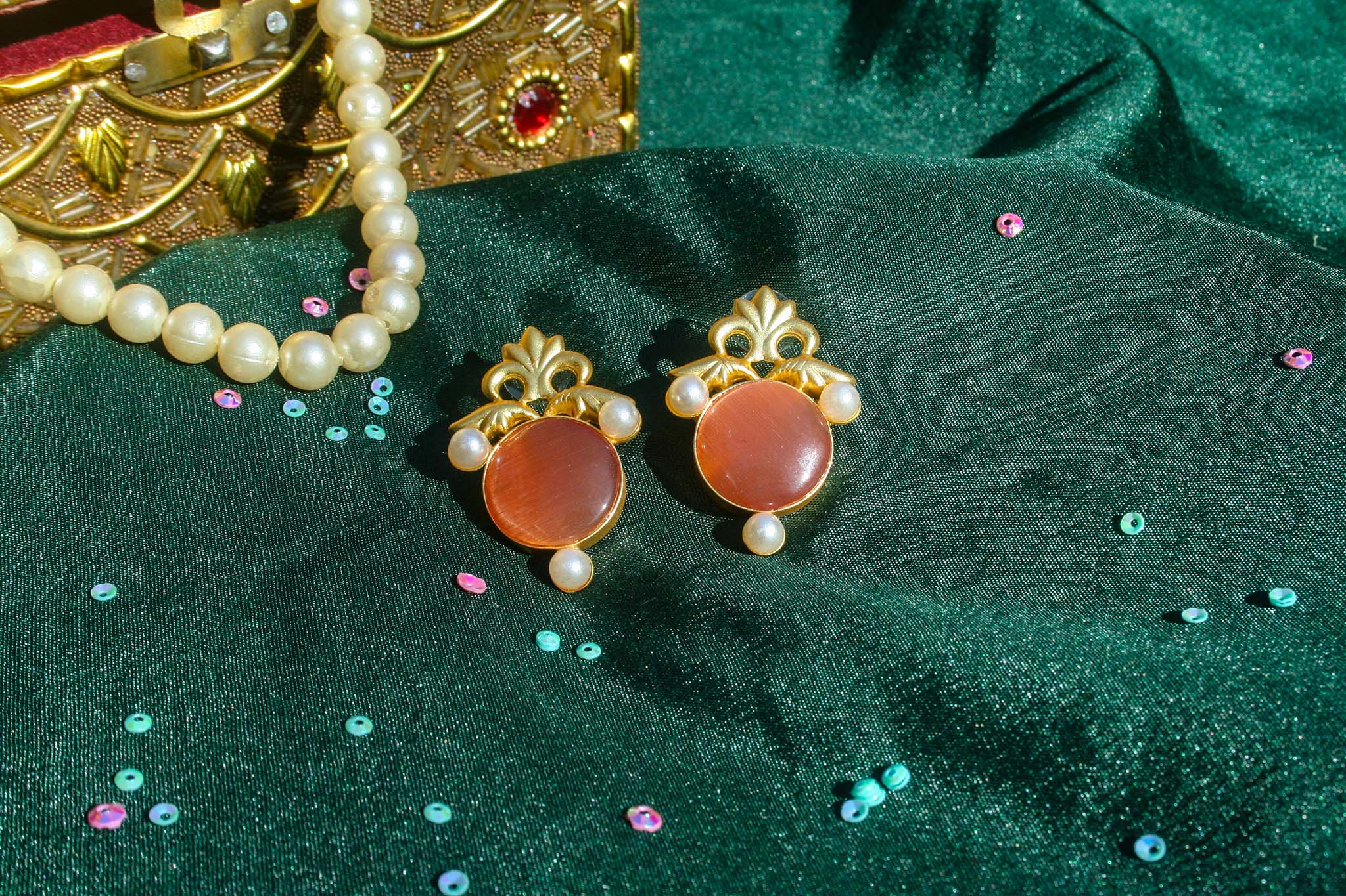 Classic Carnelian & Pearl Stud Earrings