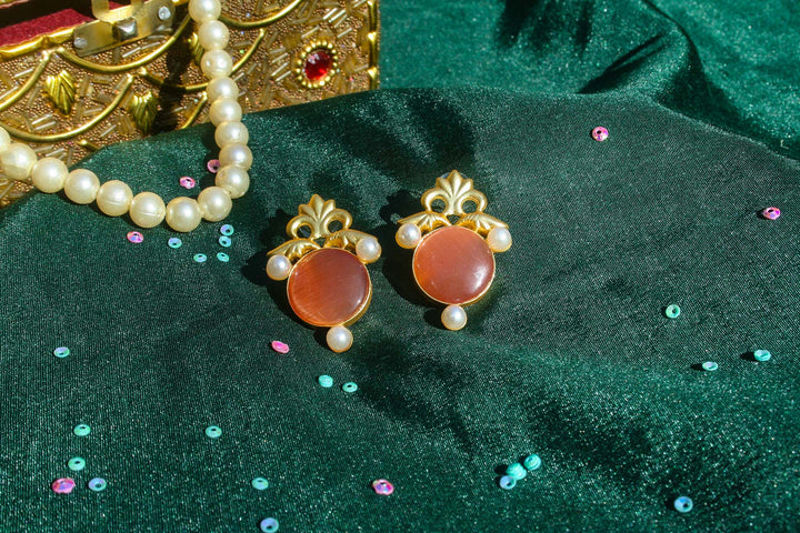 Classic Carnelian & Pearl Stud Earrings