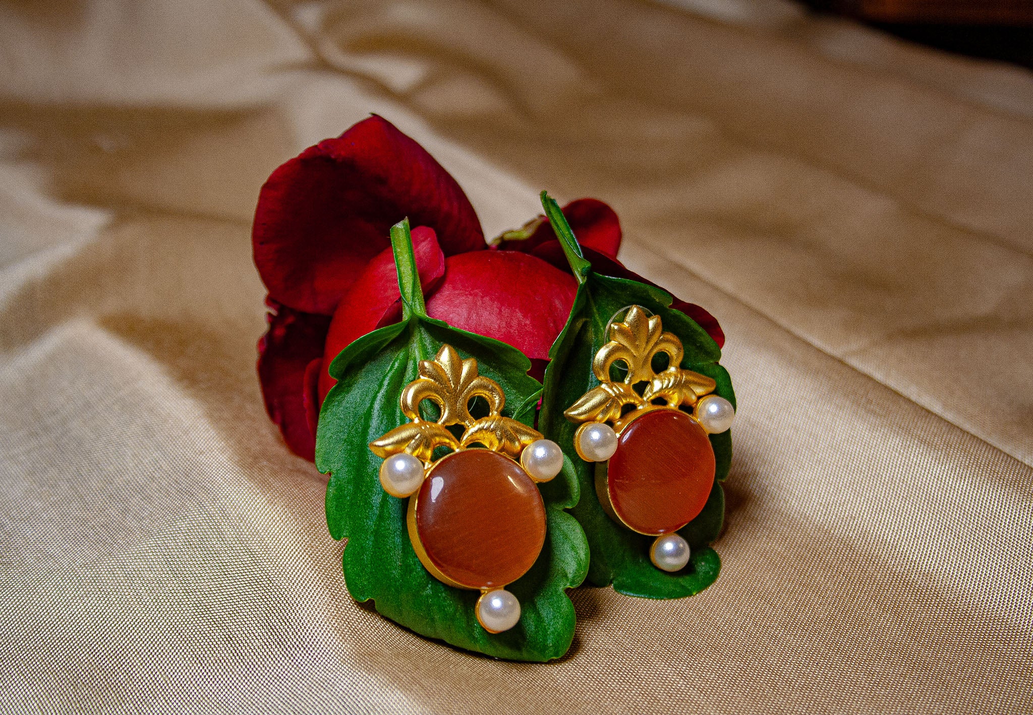 Classic Carnelian & Pearl Stud Earrings