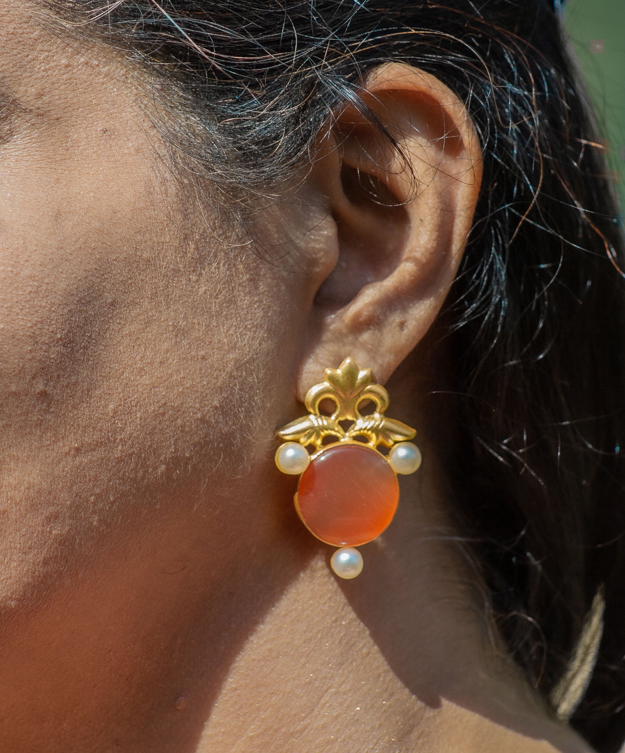 Classic Carnelian & Pearl Stud Earrings