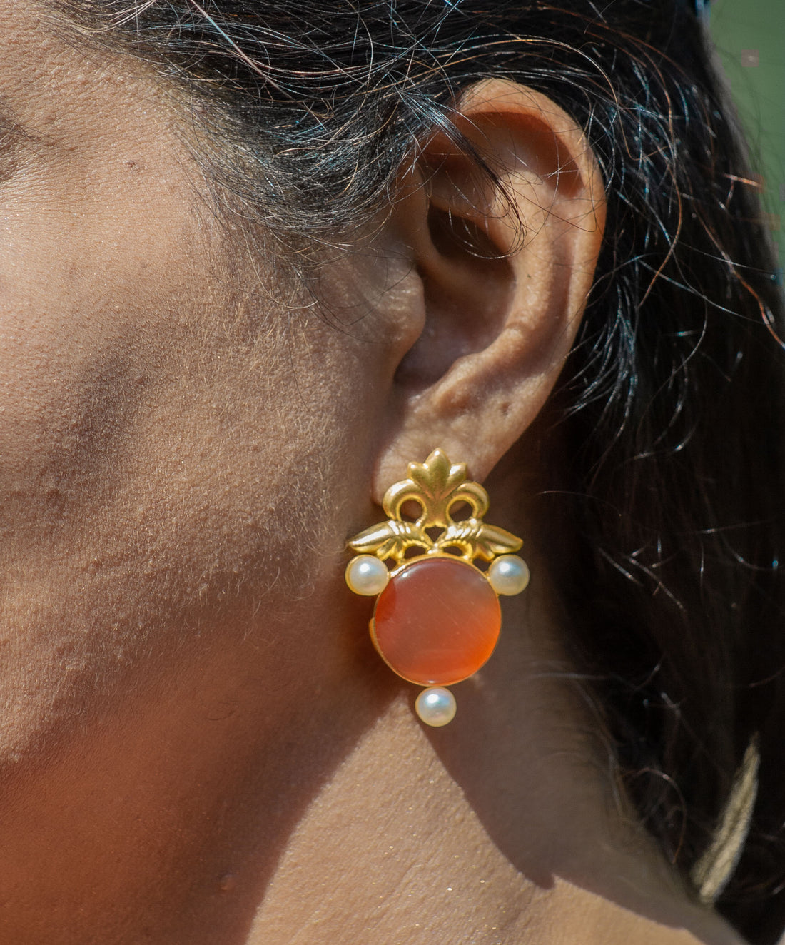 Classic Carnelian & Pearl Stud Earrings