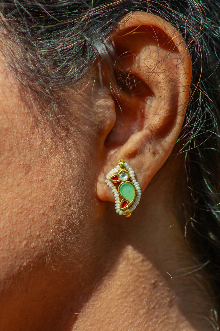 Elegant Pearl & Meenakari Paisley Necklace Set