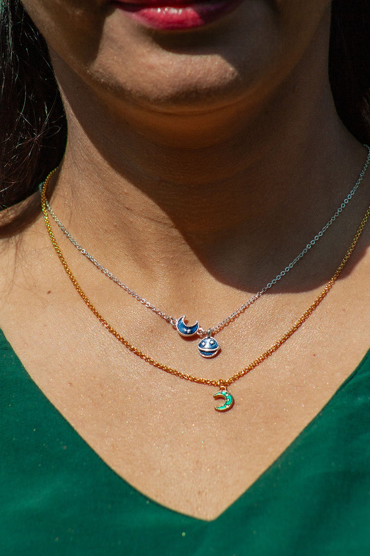 Celestial Moon & Planet Layered Necklace Set