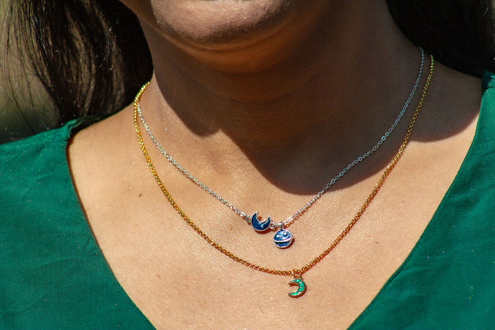 Celestial Moon & Planet Layered Necklace Set